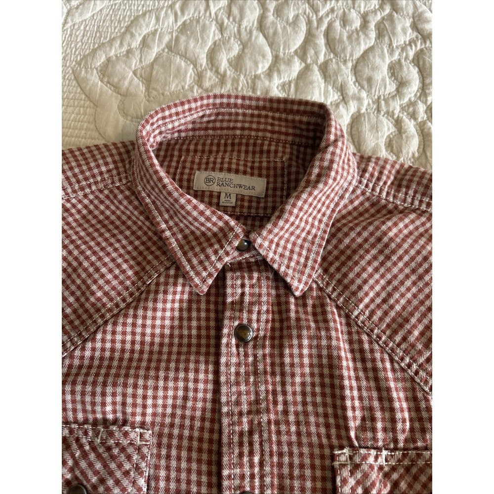 Blue Ranchwear Mens Western Shirt Snap Medium Red Plaid Check Heavyweight
